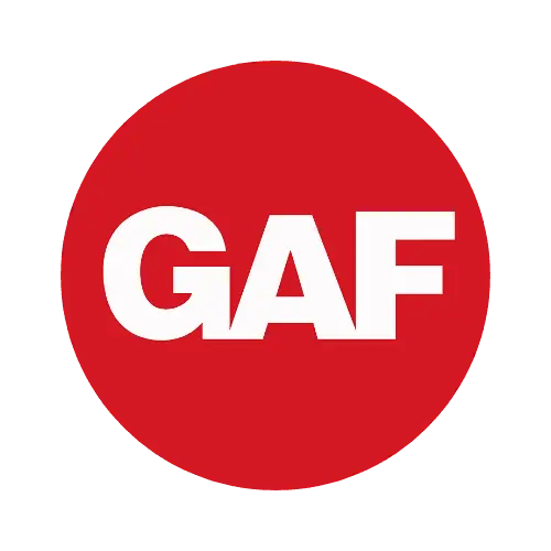GAF logo with red circle and white text on a white background
